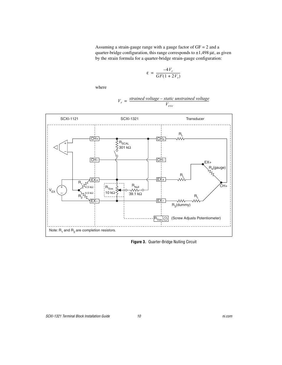 Figure 3. quarter-bridge nulling circuit | National Instruments SCXI-1321 User Manual | Page 10 / 16