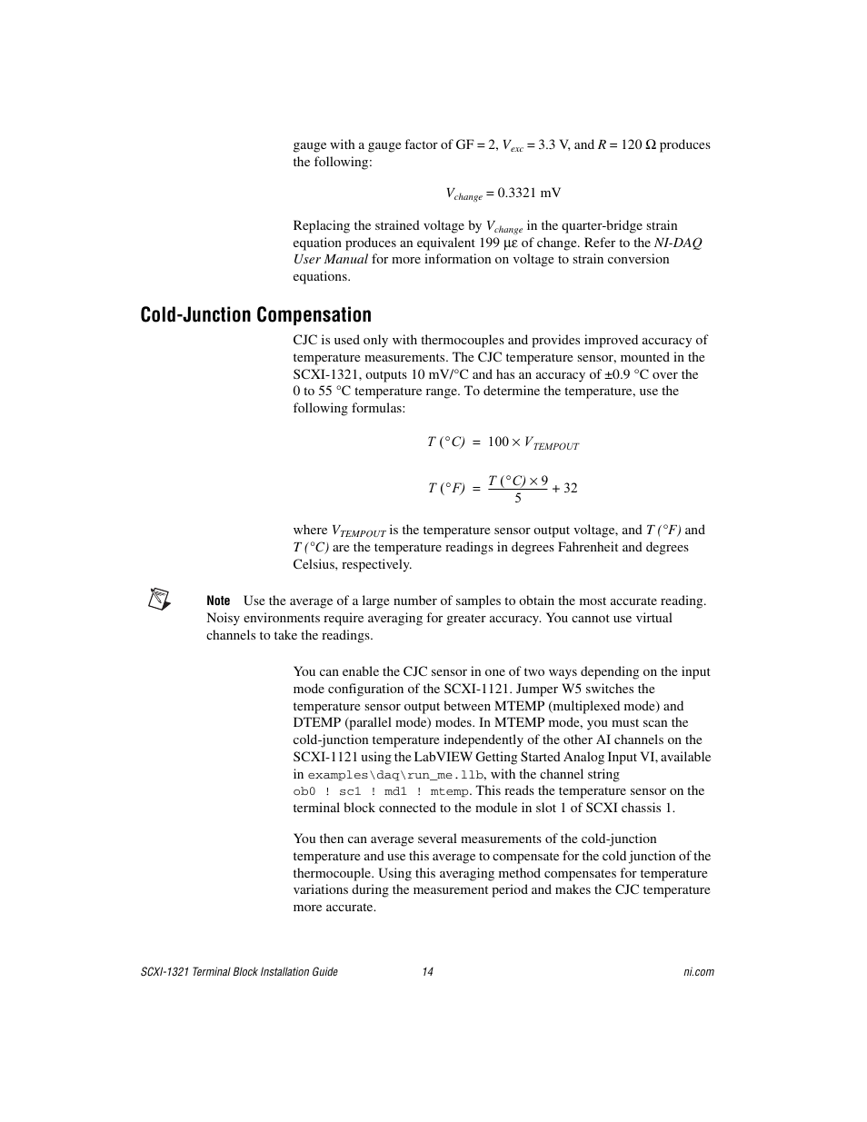 Cold-junction compensation | National Instruments SCXI-1321 User Manual | Page 14 / 16