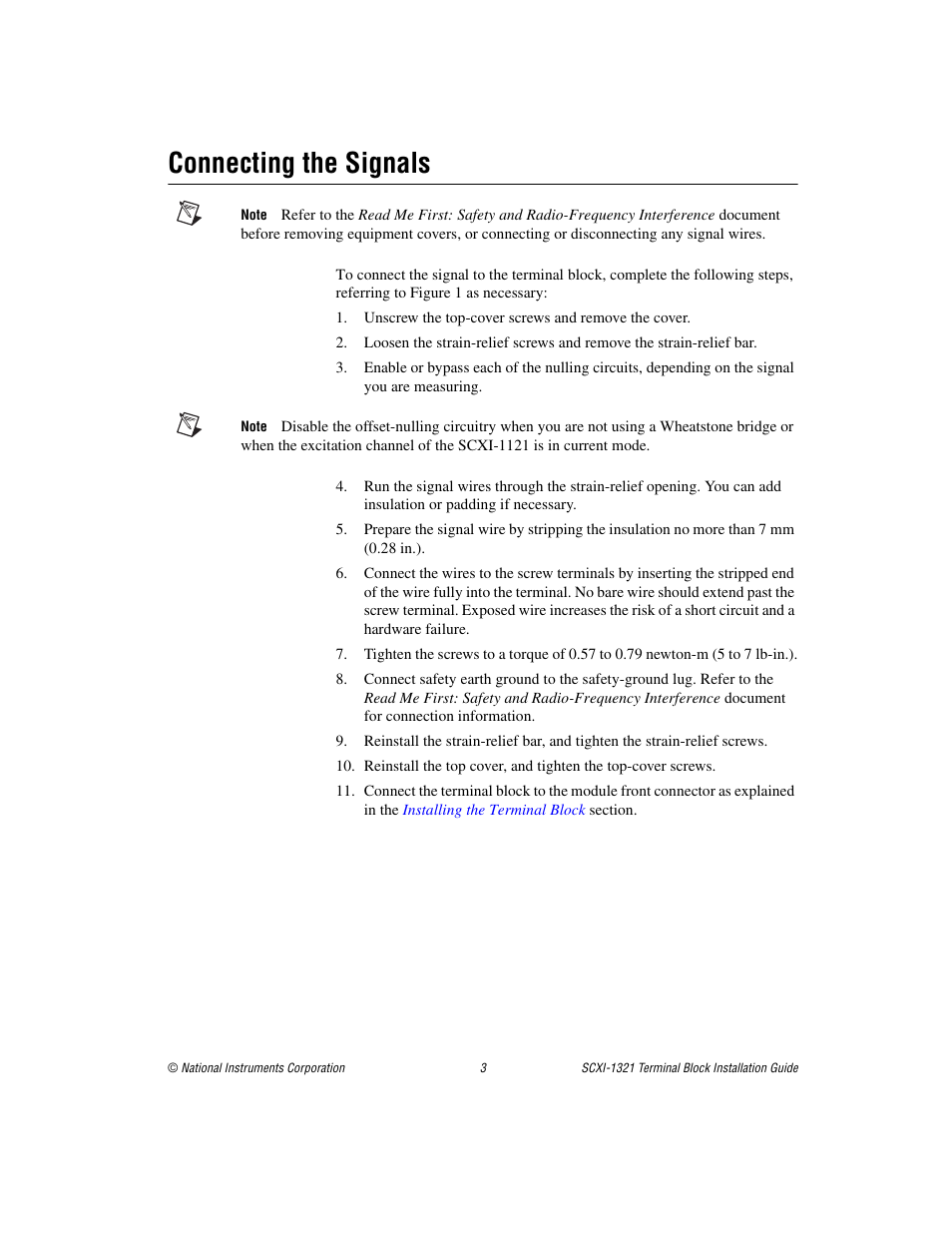 Connecting the signals | National Instruments SCXI-1321 User Manual | Page 3 / 16