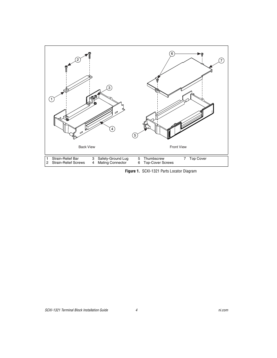 Figure 1. scxi-1321 parts locator diagram | National Instruments SCXI-1321 User Manual | Page 4 / 16
