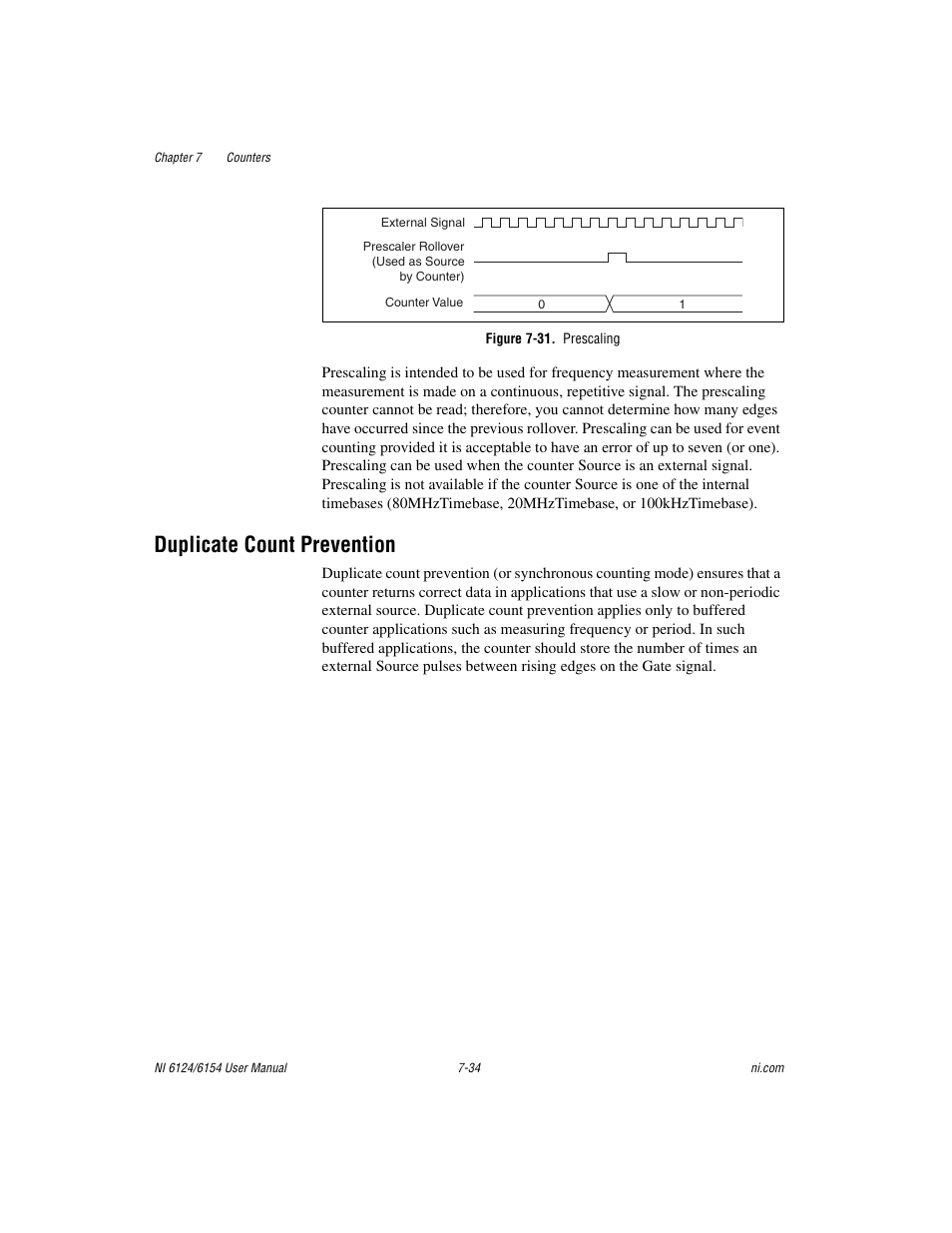Figure 7-31. prescaling, Duplicate count prevention, Duplicate count prevention -34 | National Instruments Network Device DAQ S User Manual | Page 106 / 173
