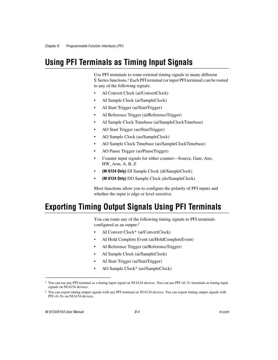 Using pfi terminals as timing input signals | National Instruments Network Device DAQ S User Manual | Page 115 / 173