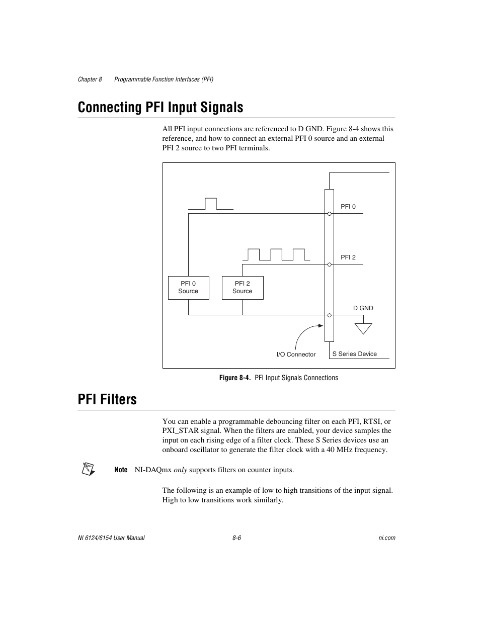 Connecting pfi input signals, Figure 8-4. pfi input signals connections, Pfi filters | Connecting pfi input signals -6 pfi filters -6 | National Instruments Network Device DAQ S User Manual | Page 117 / 173
