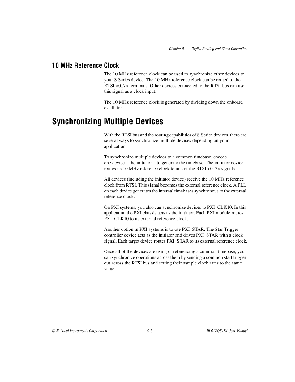 10 mhz reference clock, Synchronizing multiple devices, 10 mhz reference clock -3 | Synchronizing multiple devices -3 | National Instruments Network Device DAQ S User Manual | Page 123 / 173