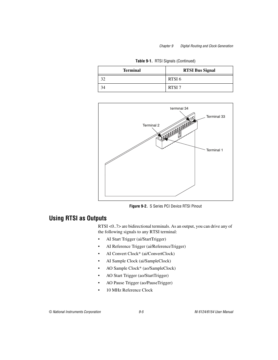 Figure 9-2. s series pci device rtsi pinout, Using rtsi as outputs, Using rtsi as outputs -5 | National Instruments Network Device DAQ S User Manual | Page 125 / 173