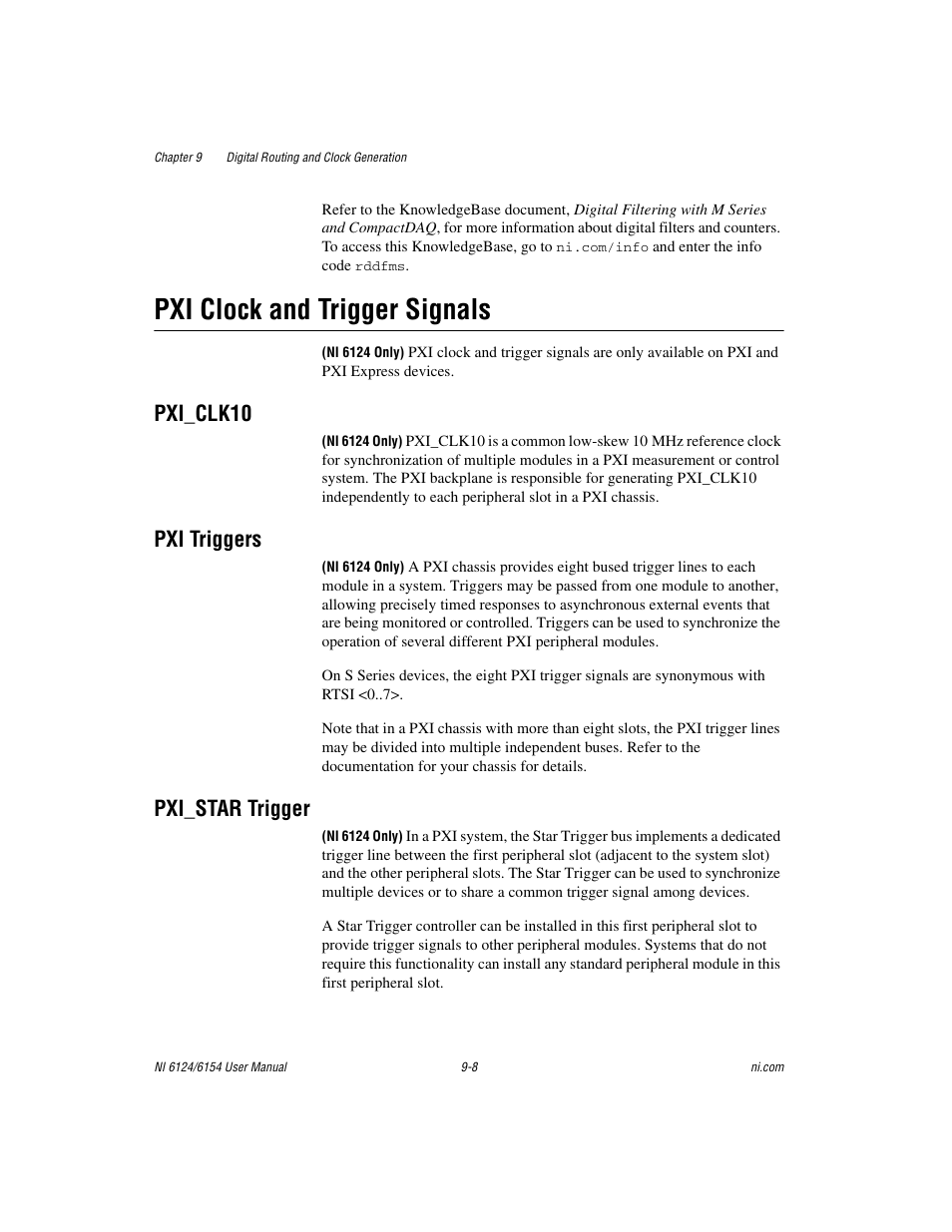 Pxi clock and trigger signals, Pxi_clk10, Pxi triggers | Pxi_star trigger, Pxi clock and trigger signals -8, Pxi_clk10 -8 pxi triggers -8 pxi_star trigger -8 | National Instruments Network Device DAQ S User Manual | Page 128 / 173