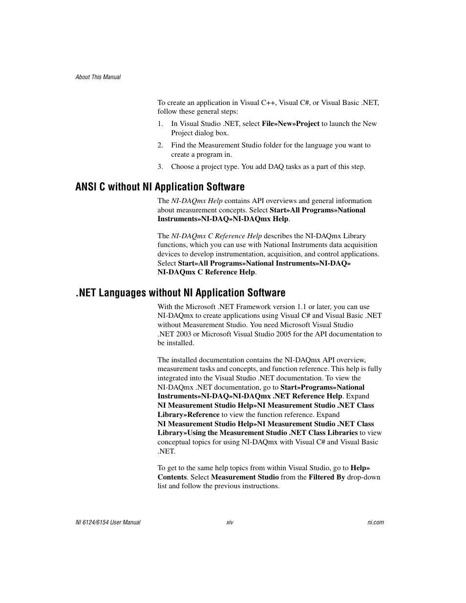 Ansi c without ni application software, Net languages without ni application software | National Instruments Network Device DAQ S User Manual | Page 14 / 173