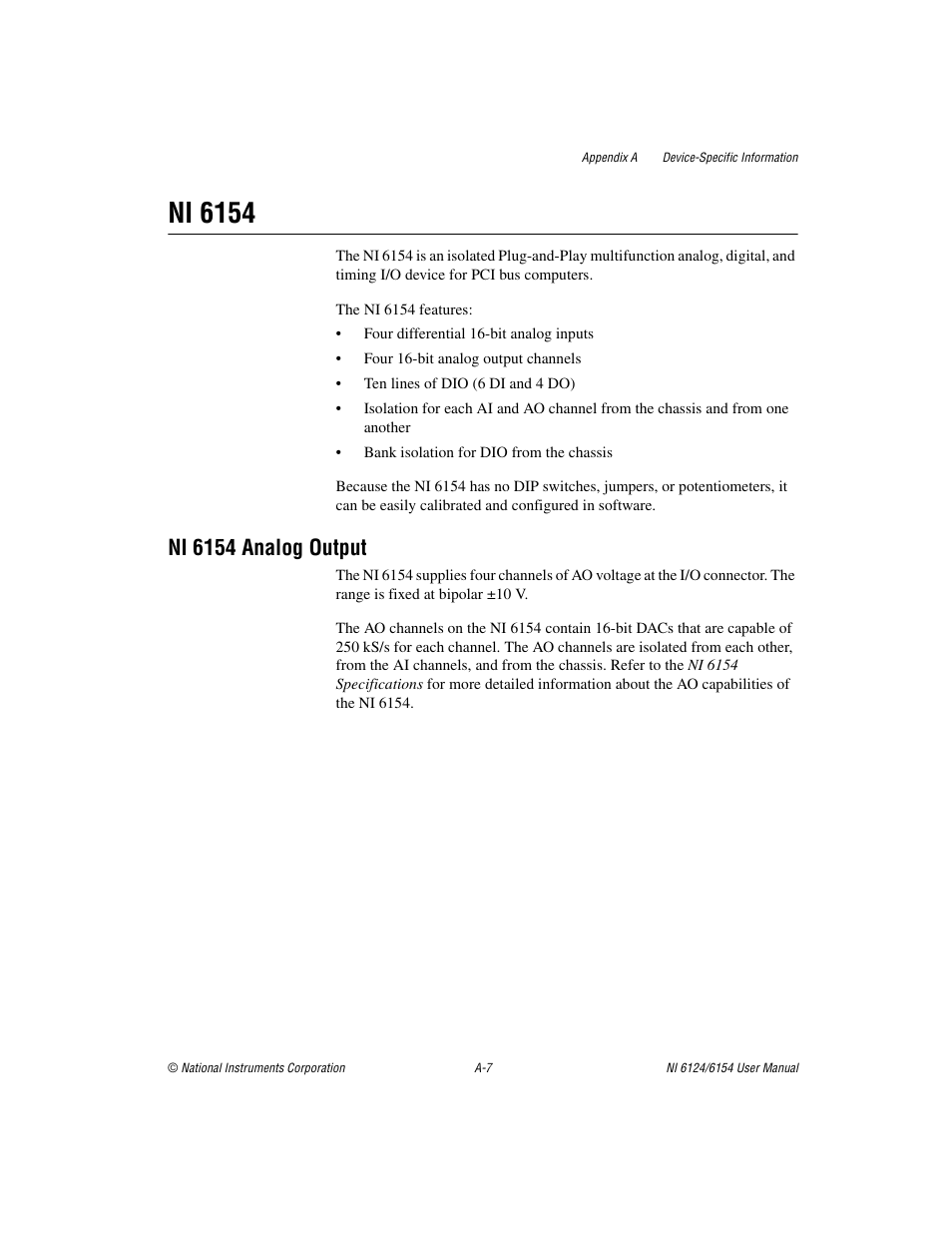 Ni 6154, Ni 6154 analog output | National Instruments Network Device DAQ S User Manual | Page 145 / 173