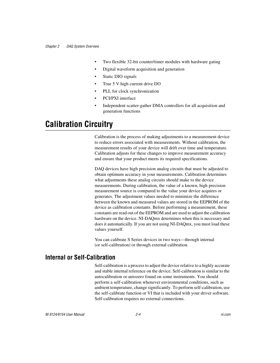 Calibration circuitry, Internal or self-calibration, Calibration circuitry -4 | Internal or self-calibration -4 | National Instruments Network Device DAQ S User Manual | Page 22 / 173