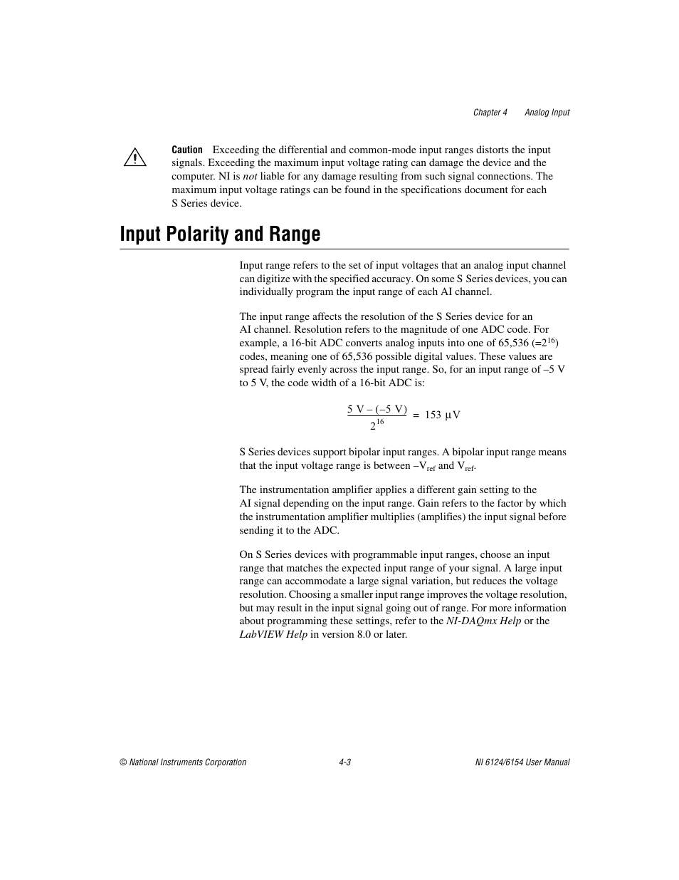 Input polarity and range, Input polarity and range -3 | National Instruments Network Device DAQ S User Manual | Page 30 / 173