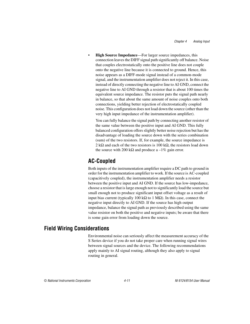 Ac-coupled, Field wiring considerations, Ac-coupled -11 | Field wiring considerations -11 | National Instruments Network Device DAQ S User Manual | Page 38 / 173