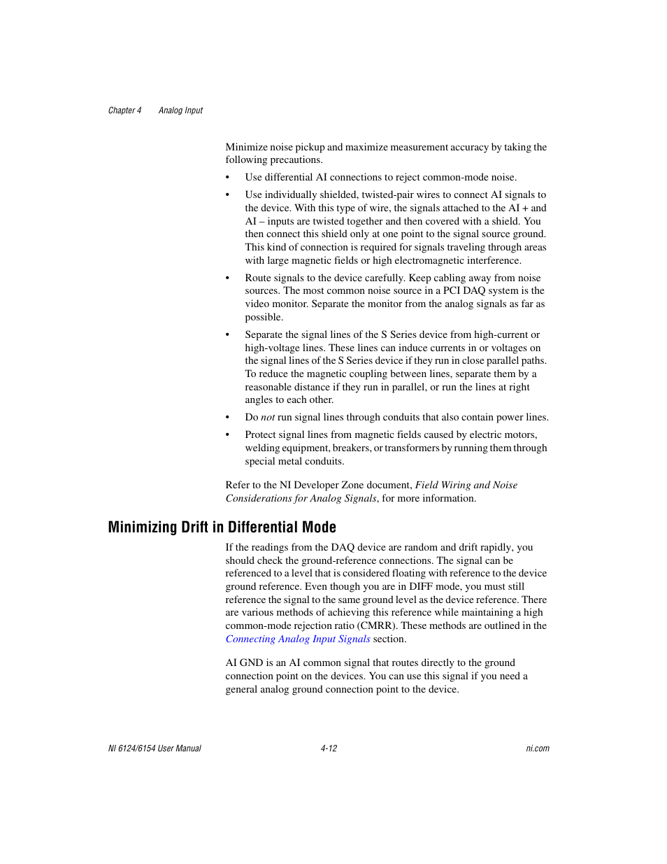 Minimizing drift in differential mode, Minimizing drift in differential mode -12 | National Instruments Network Device DAQ S User Manual | Page 39 / 173