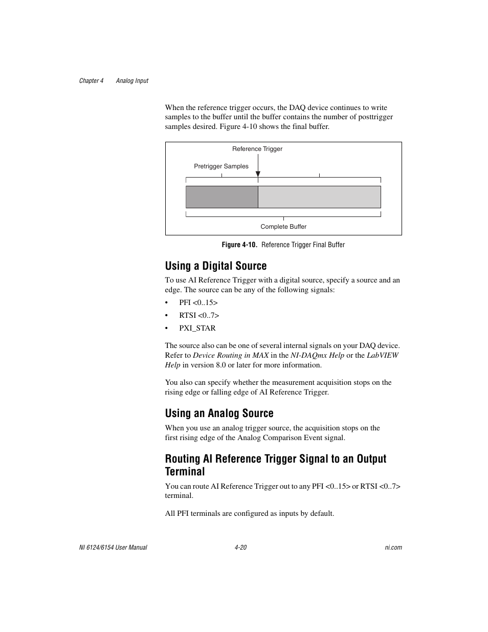Figure 4-10. reference trigger final buffer, Using a digital source, Using an analog source | National Instruments Network Device DAQ S User Manual | Page 47 / 173