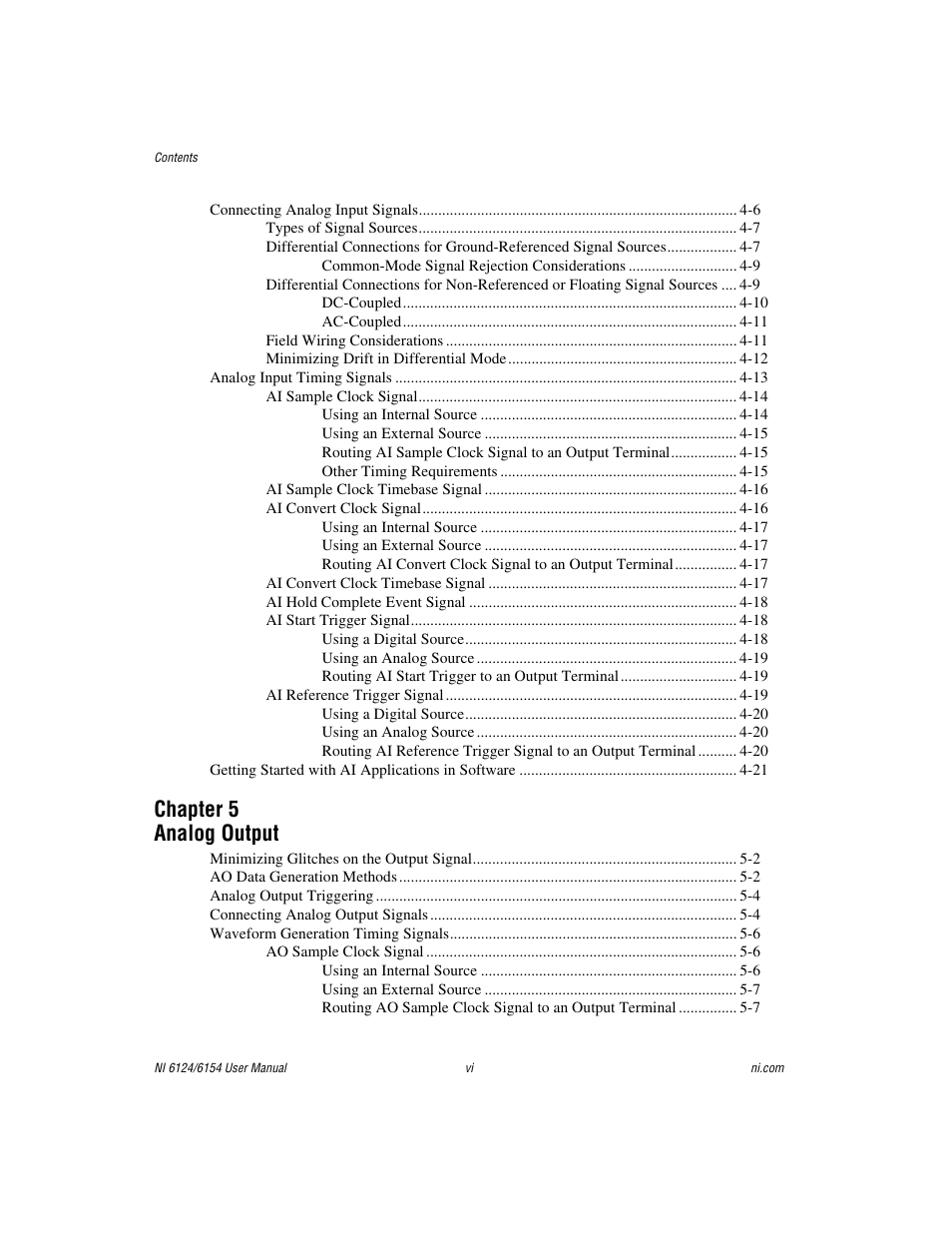 Chapter 5 analog output | National Instruments Network Device DAQ S User Manual | Page 6 / 173