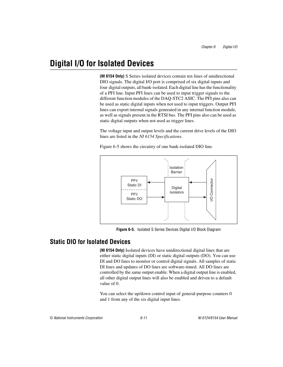 Digital i/o for isolated devices, Static dio for isolated devices, Digital i/o for isolated devices -11 | Static dio for isolated devices -11 | National Instruments Network Device DAQ S User Manual | Page 70 / 173