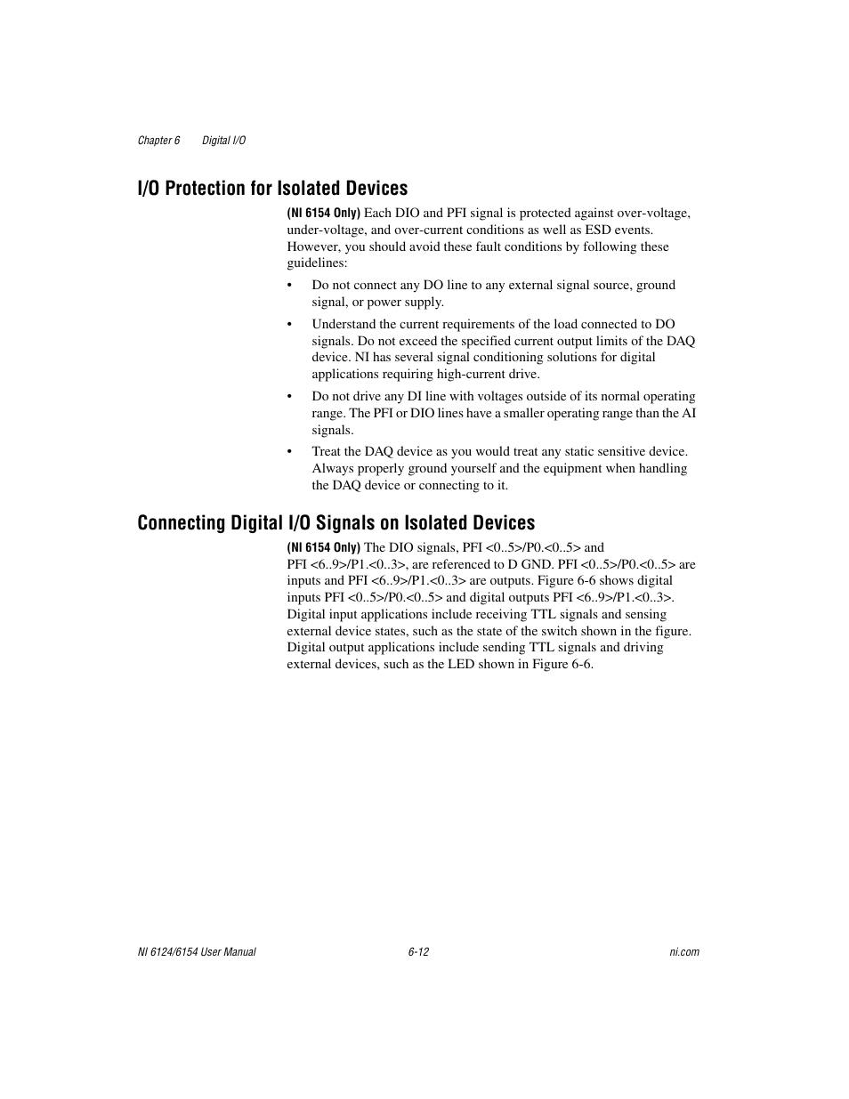 I/o protection for isolated devices, Connecting digital i/o signals on isolated devices | National Instruments Network Device DAQ S User Manual | Page 71 / 173