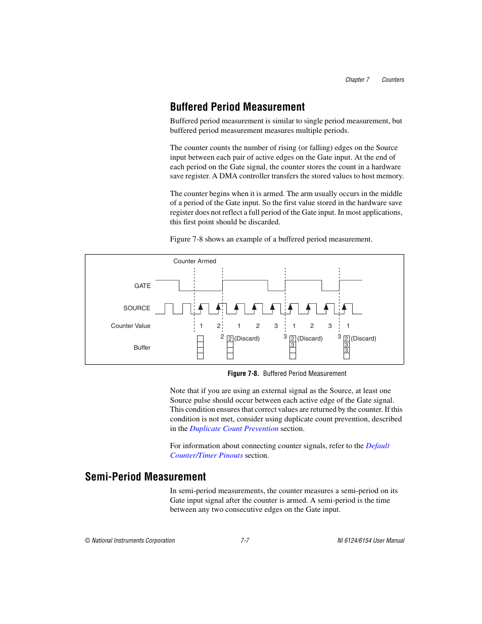 Buffered period measurement, Figure 7-8. buffered period measurement, Semi-period measurement | Buffered period measurement -7, Semi-period measurement -7 | National Instruments Network Device DAQ S User Manual | Page 79 / 173