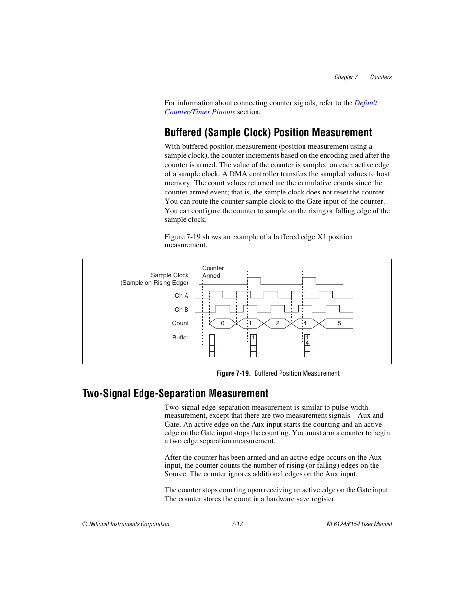 Buffered (sample clock) position measurement, Figure 7-19. buffered position measurement, Two-signal edge-separation measurement | Buffered (sample clock) position measurement -17, Two-signal edge-separation measurement -17 | National Instruments Network Device DAQ S User Manual | Page 89 / 173