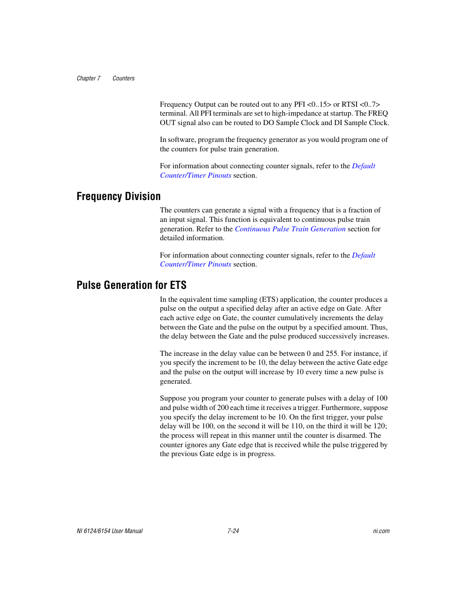 Frequency division, Pulse generation for ets | National Instruments Network Device DAQ S User Manual | Page 96 / 173
