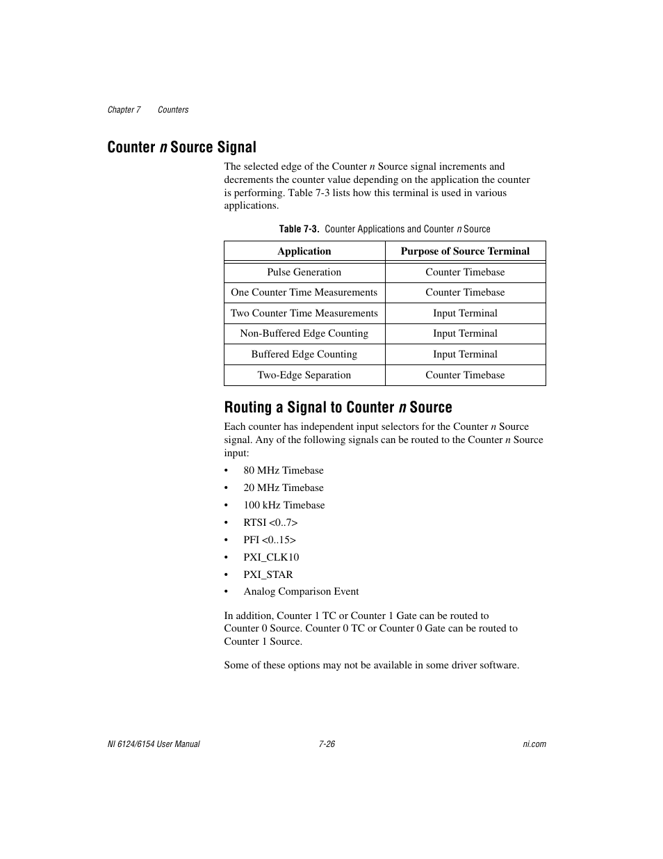 Counter n source signal, Routing a signal to counter n source, Counter n source signal -26 | Routing a signal to counter n source -26 | National Instruments Network Device DAQ S User Manual | Page 98 / 173