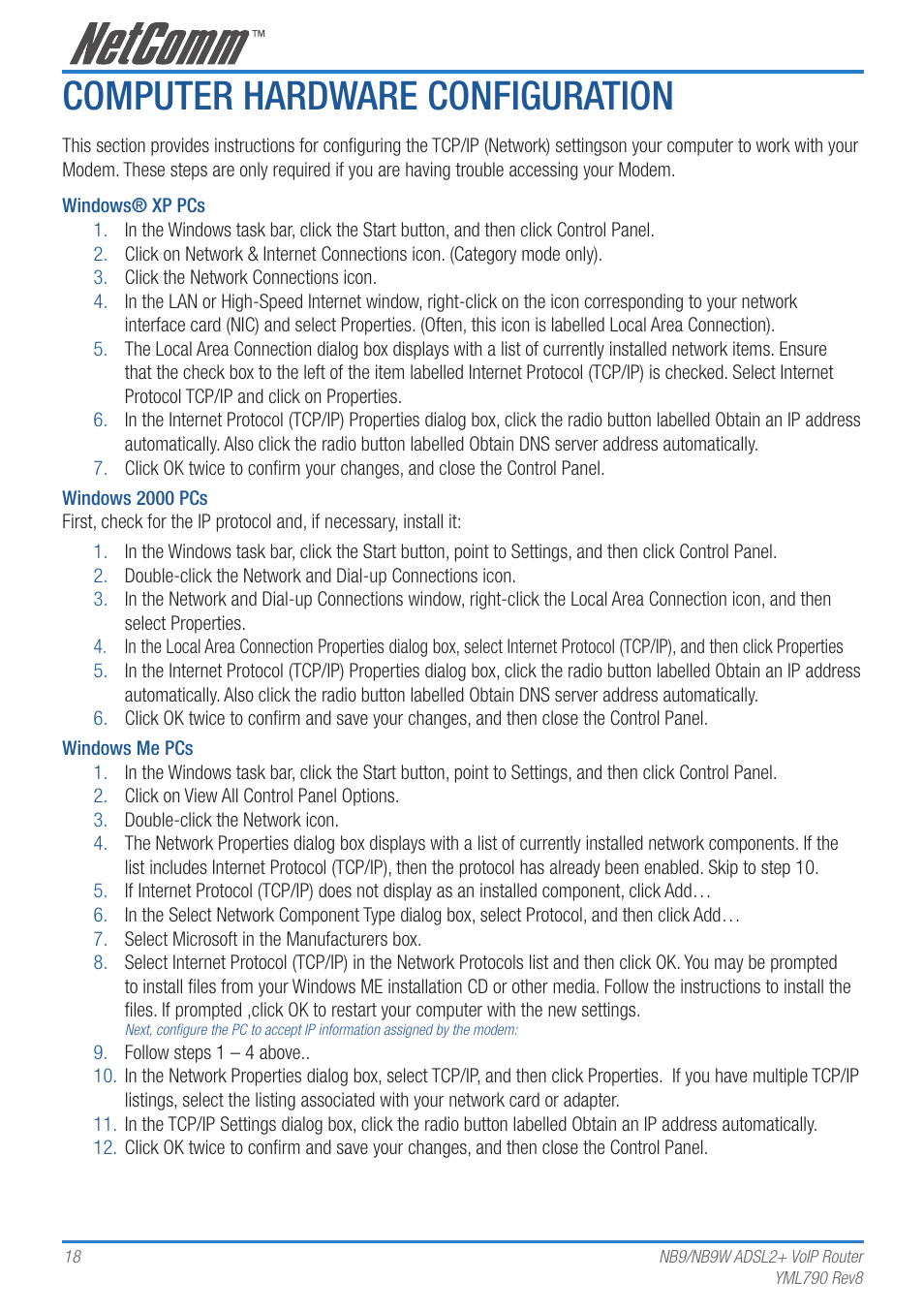 Computer hardware configuration | Netcom NB9 User Manual | Page 18 / 84