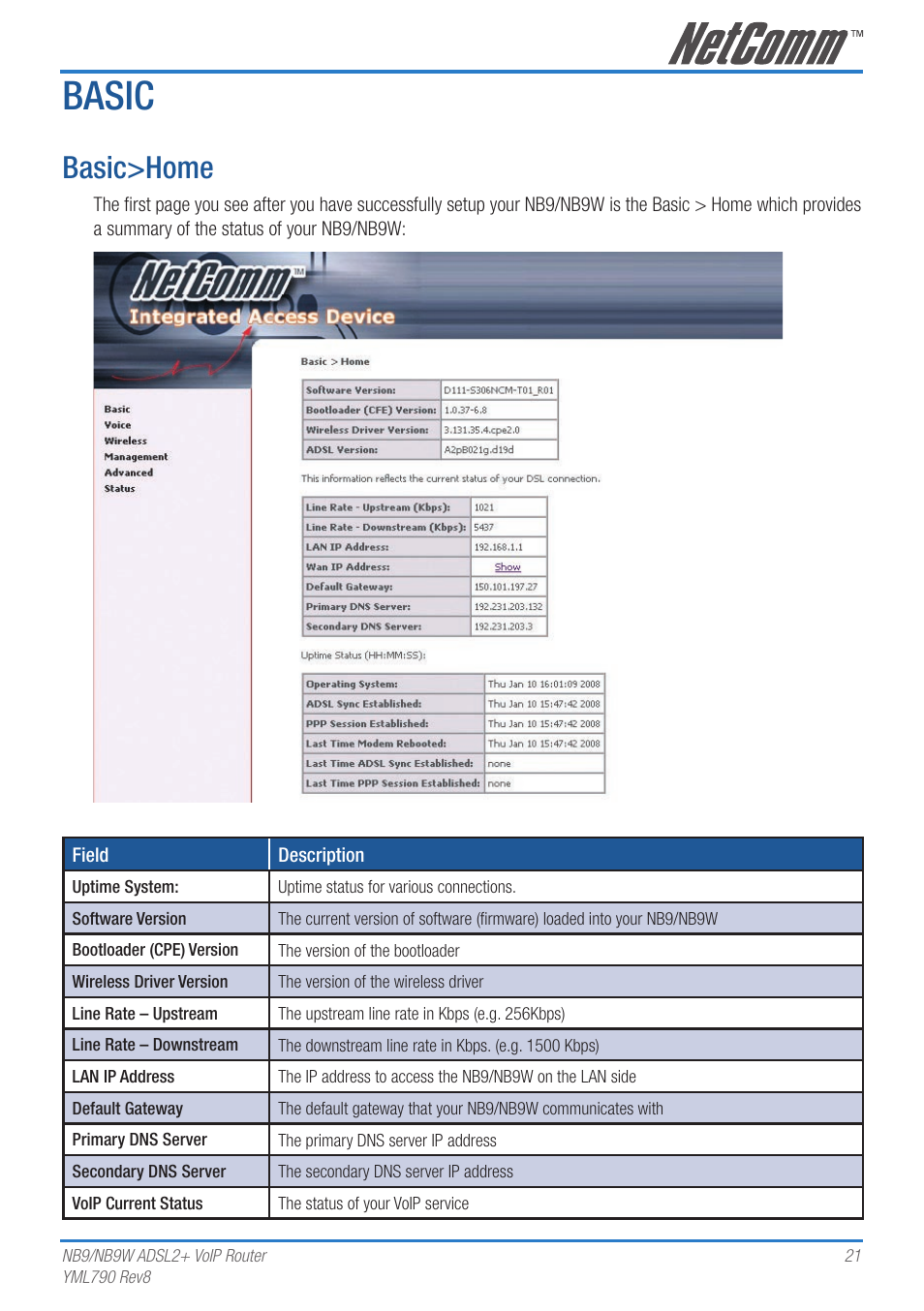 Basic, Basic>home | Netcom NB9 User Manual | Page 21 / 84
