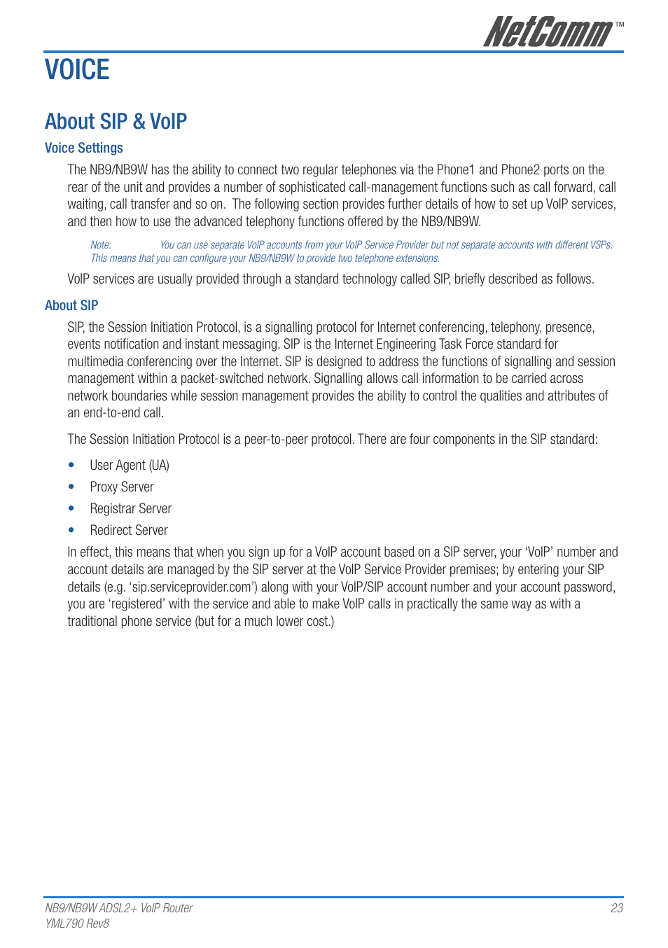 Voice, About sip & voip | Netcom NB9 User Manual | Page 23 / 84