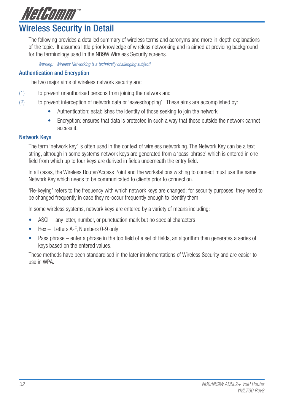 Wireless security in detail | Netcom NB9 User Manual | Page 32 / 84