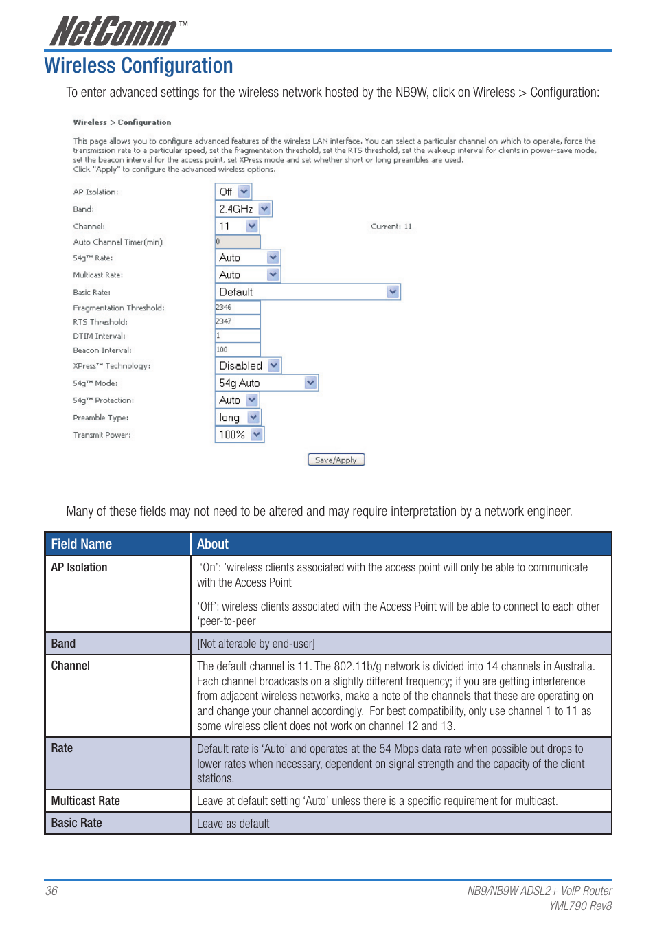 Wireless configuration | Netcom NB9 User Manual | Page 36 / 84