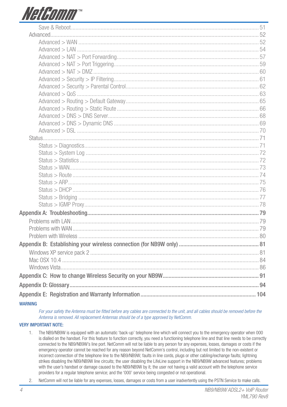 Netcom NB9 User Manual | Page 4 / 84