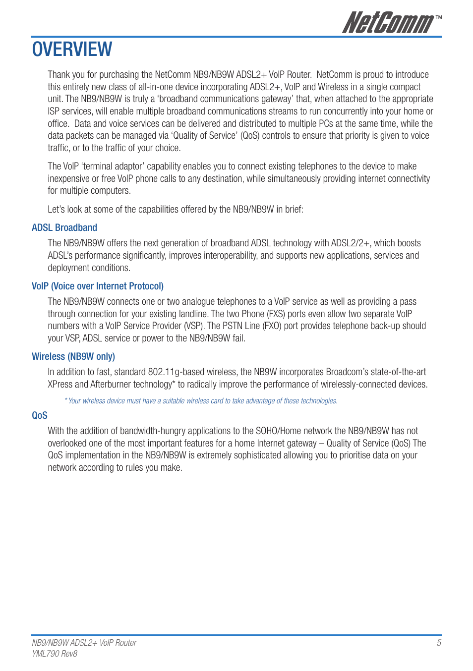 Overview | Netcom NB9 User Manual | Page 5 / 84