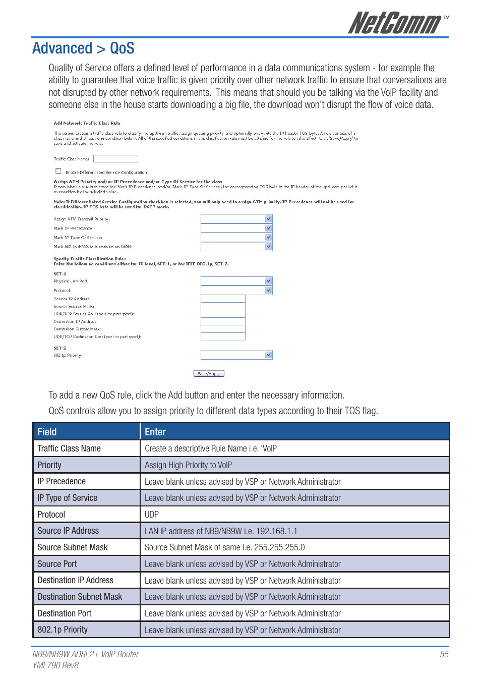 Advanced > qos | Netcom NB9 User Manual | Page 55 / 84