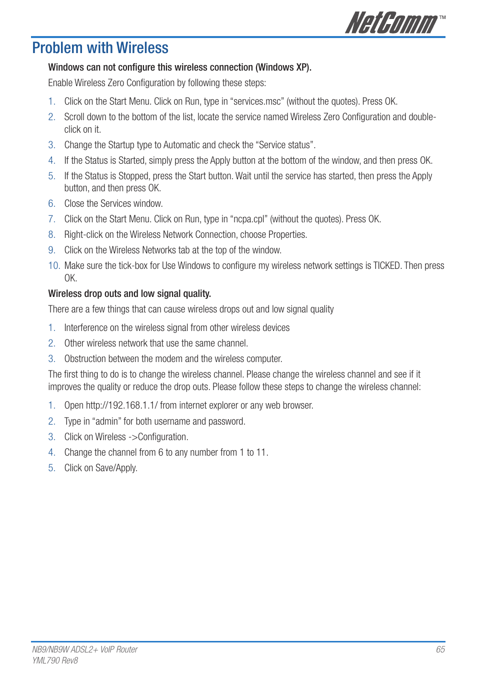 Problem with wireless | Netcom NB9 User Manual | Page 65 / 84