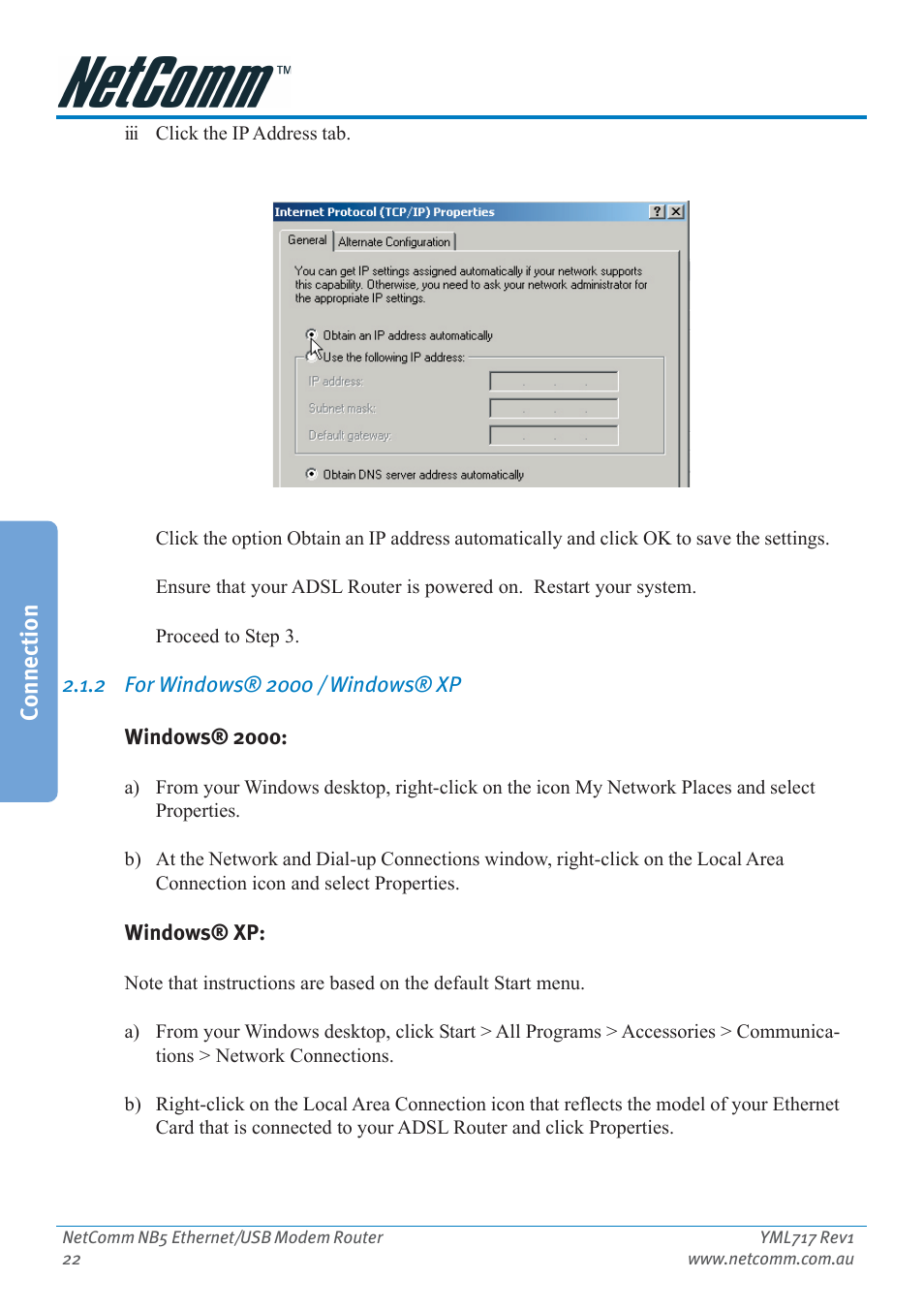 Connection | Netcom NB5 User Manual | Page 22 / 84