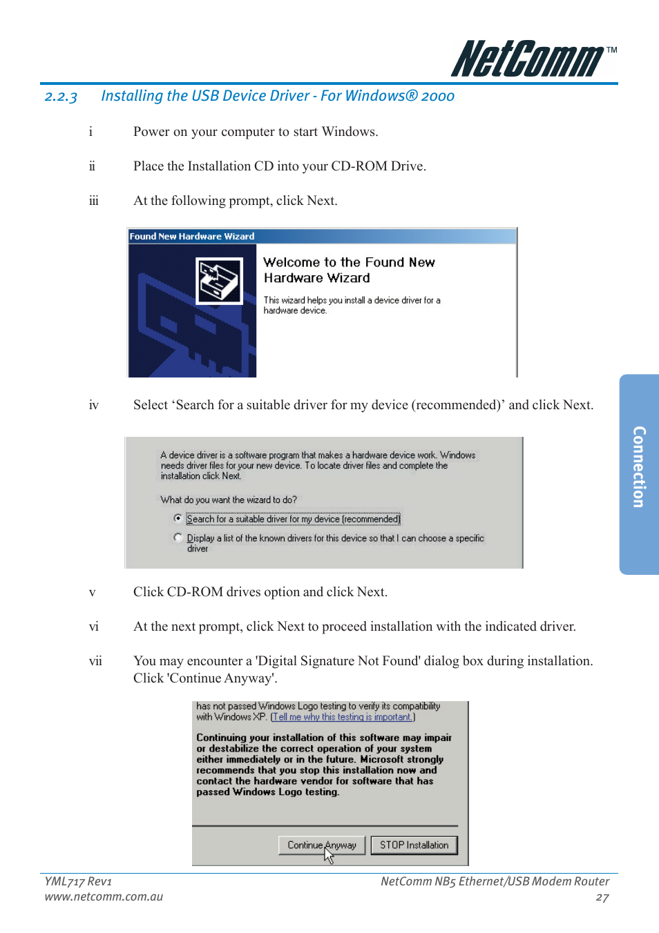 Connection | Netcom NB5 User Manual | Page 27 / 84