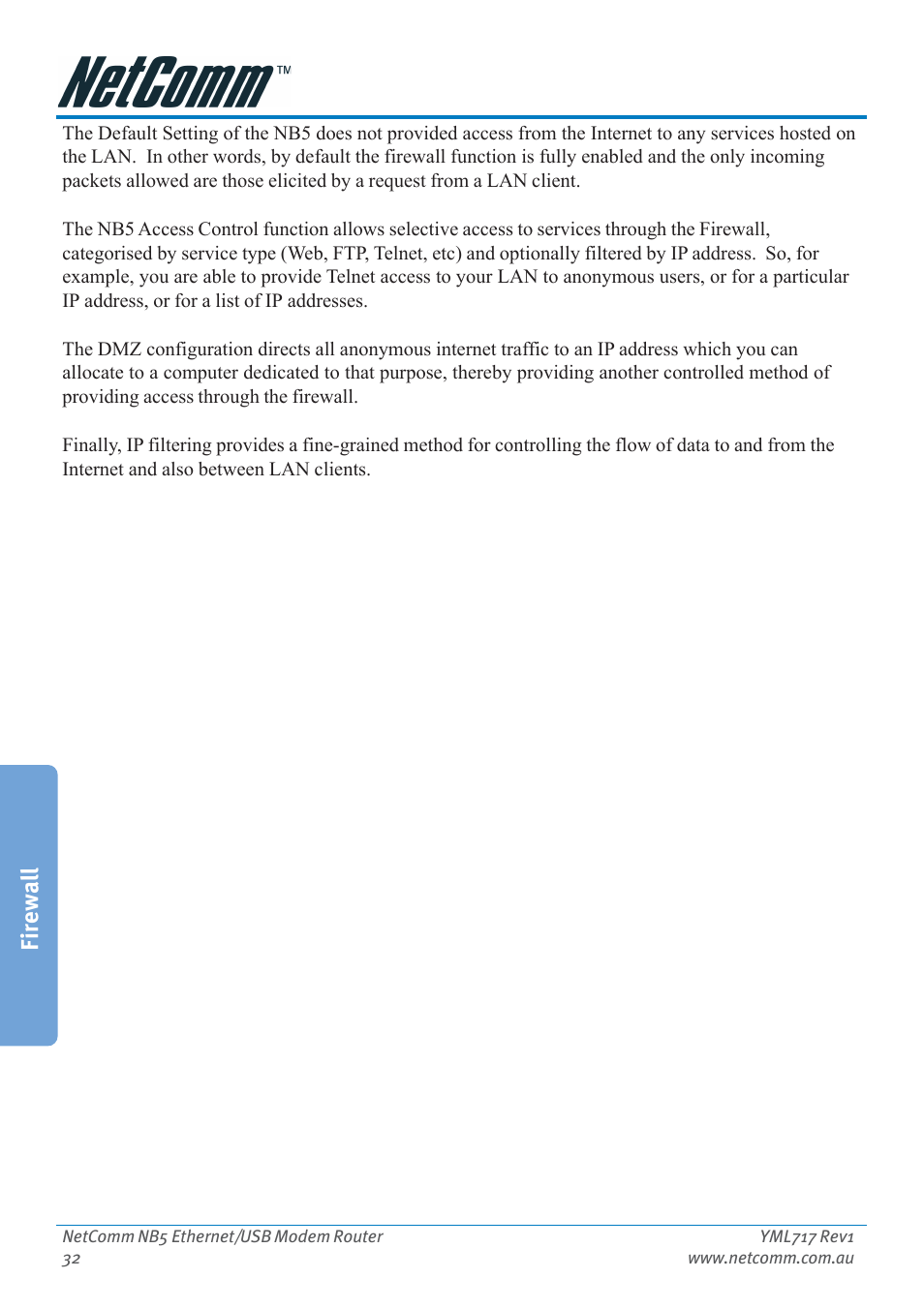 Firewall | Netcom NB5 User Manual | Page 32 / 84