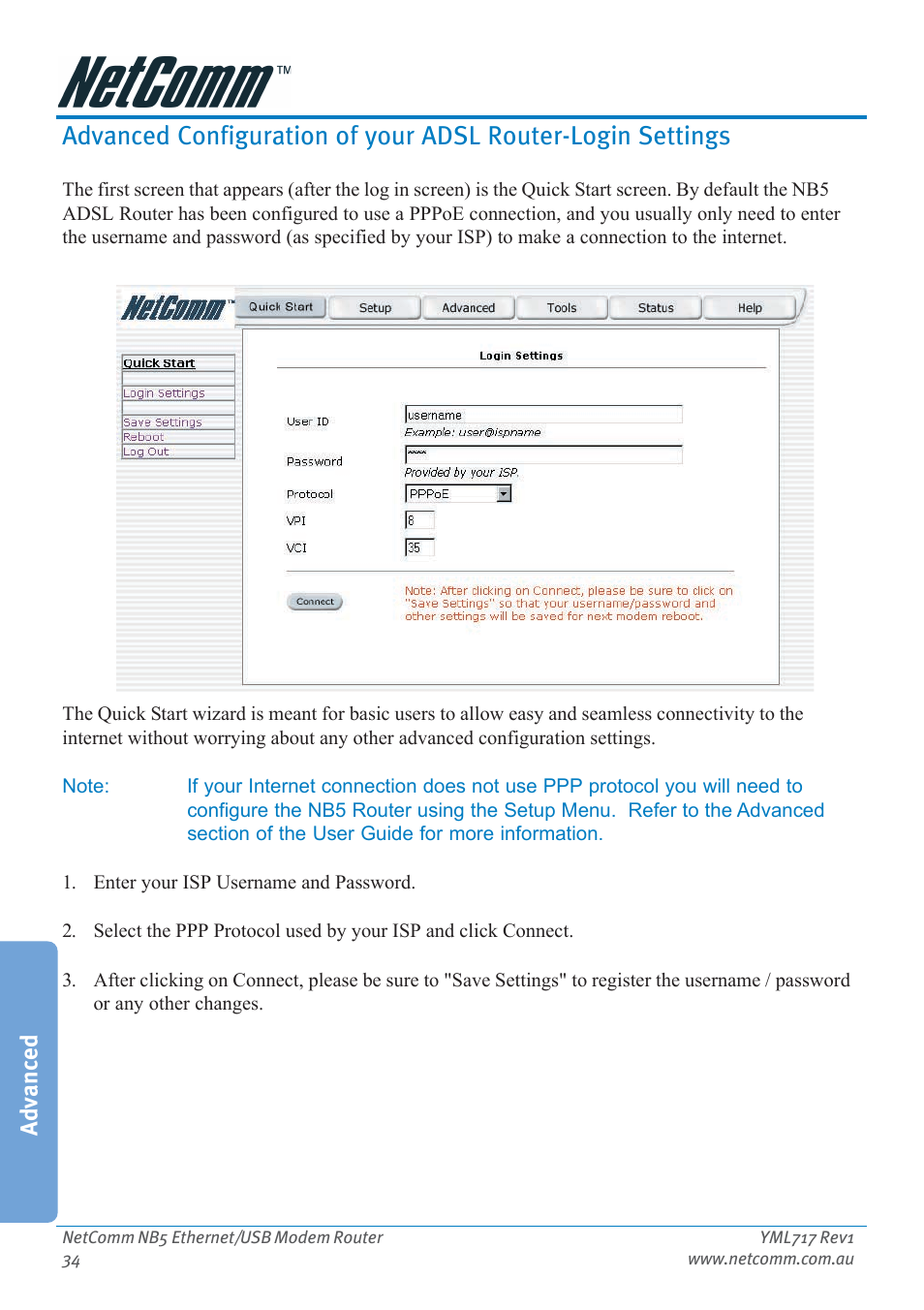 Advanced | Netcom NB5 User Manual | Page 34 / 84