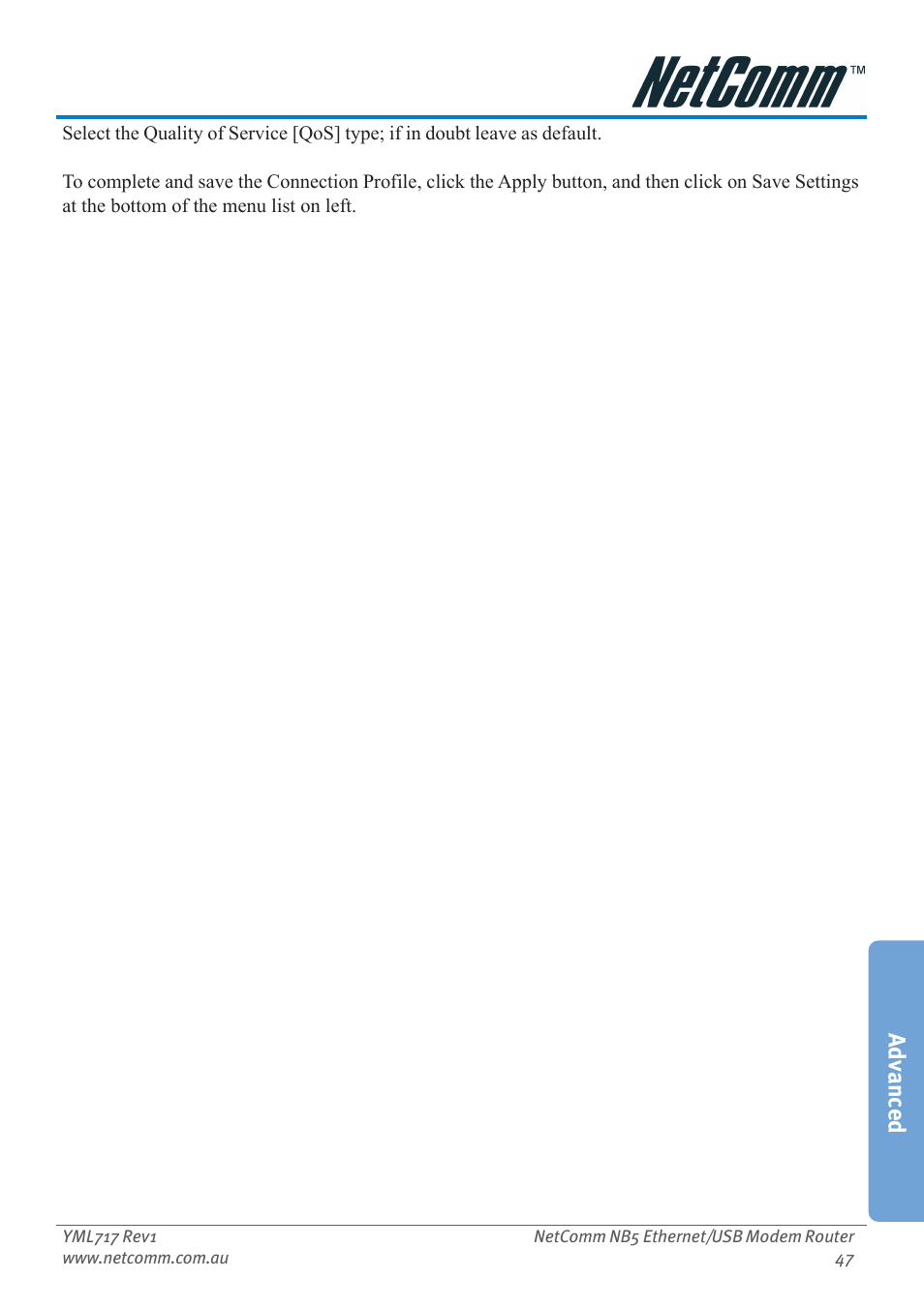 Advanced | Netcom NB5 User Manual | Page 47 / 84