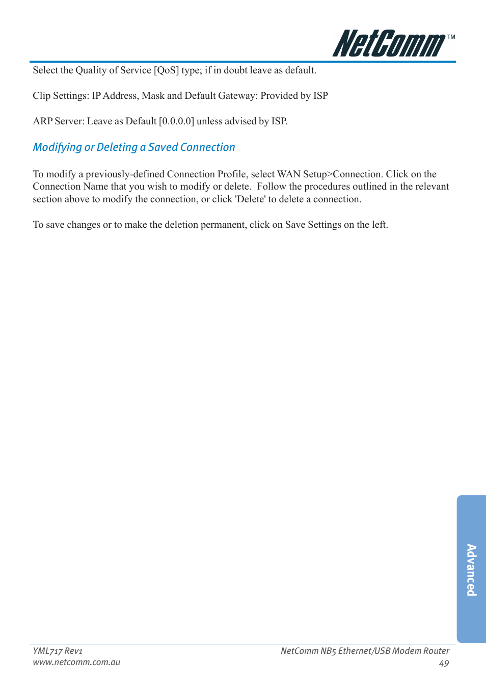 Advanced | Netcom NB5 User Manual | Page 49 / 84