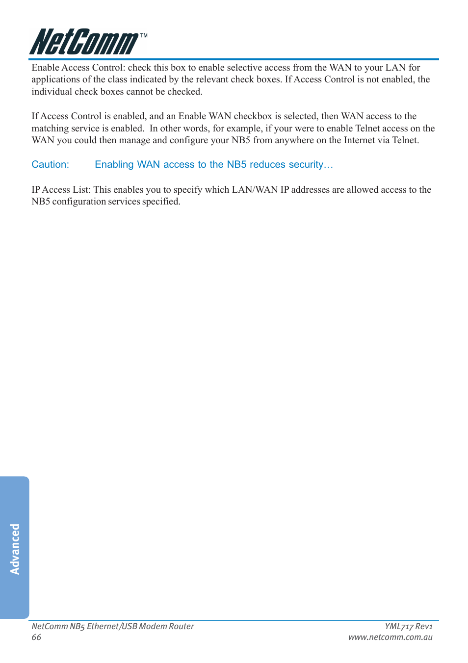 Advanced | Netcom NB5 User Manual | Page 66 / 84