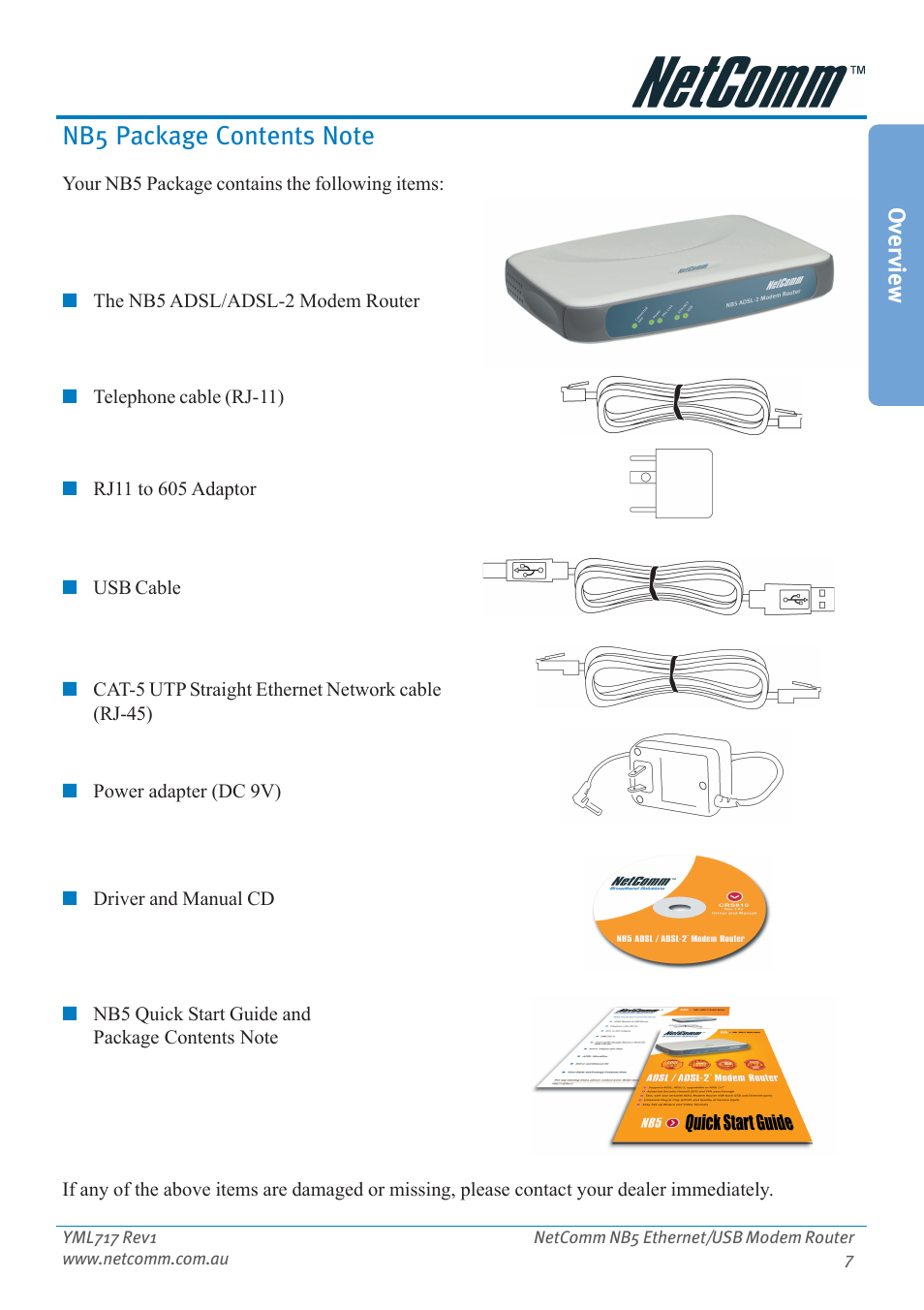 Nb5 package contents note, Overview | Netcom NB5 User Manual | Page 7 / 84