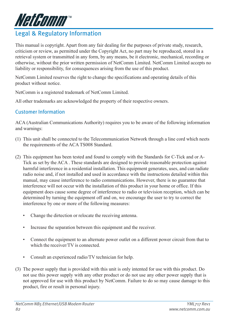 Legal & regulatory information | Netcom NB5 User Manual | Page 82 / 84
