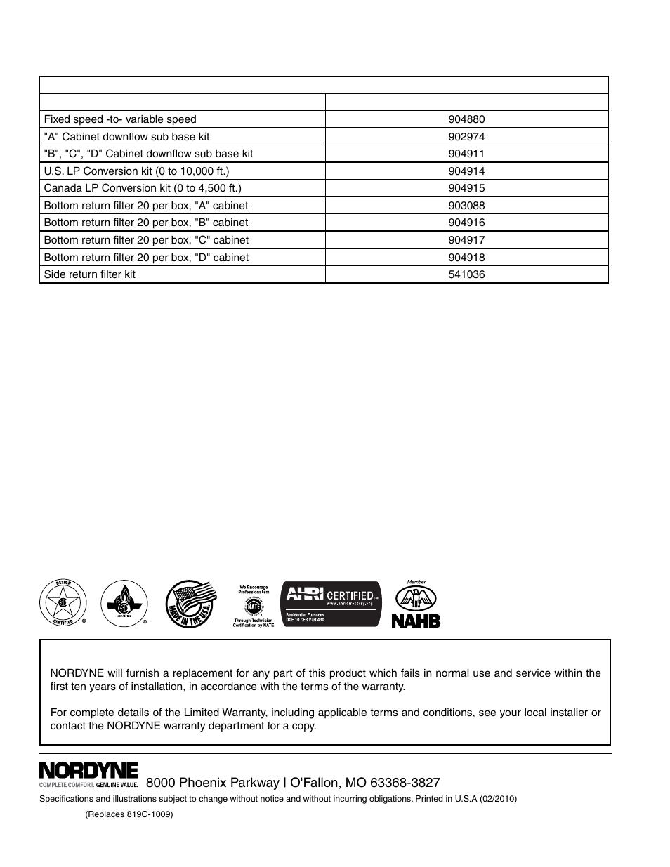 Accessories | Nordyne iSEER FG7T User Manual | Page 8 / 8