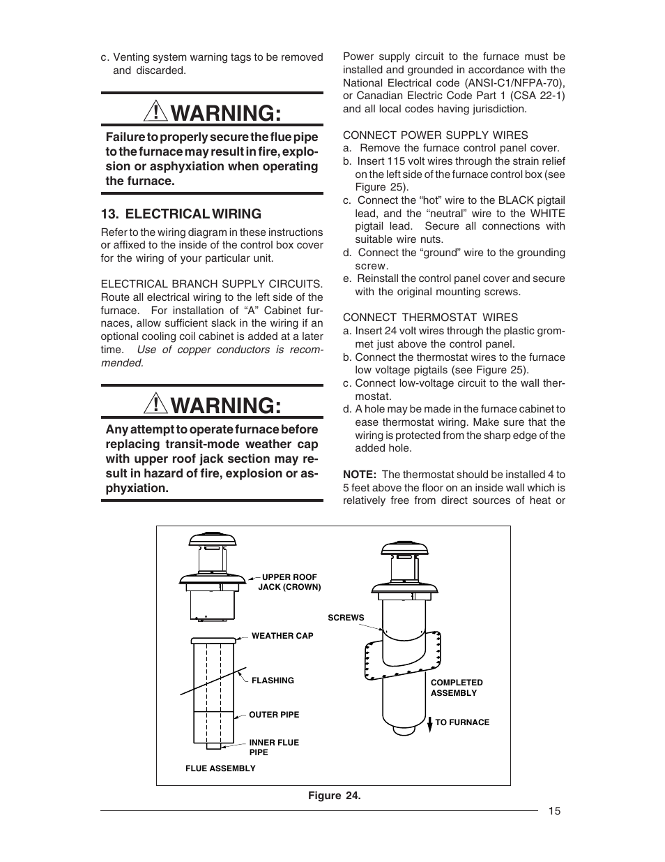 Warning | Nordyne M1M User Manual | Page 15 / 40