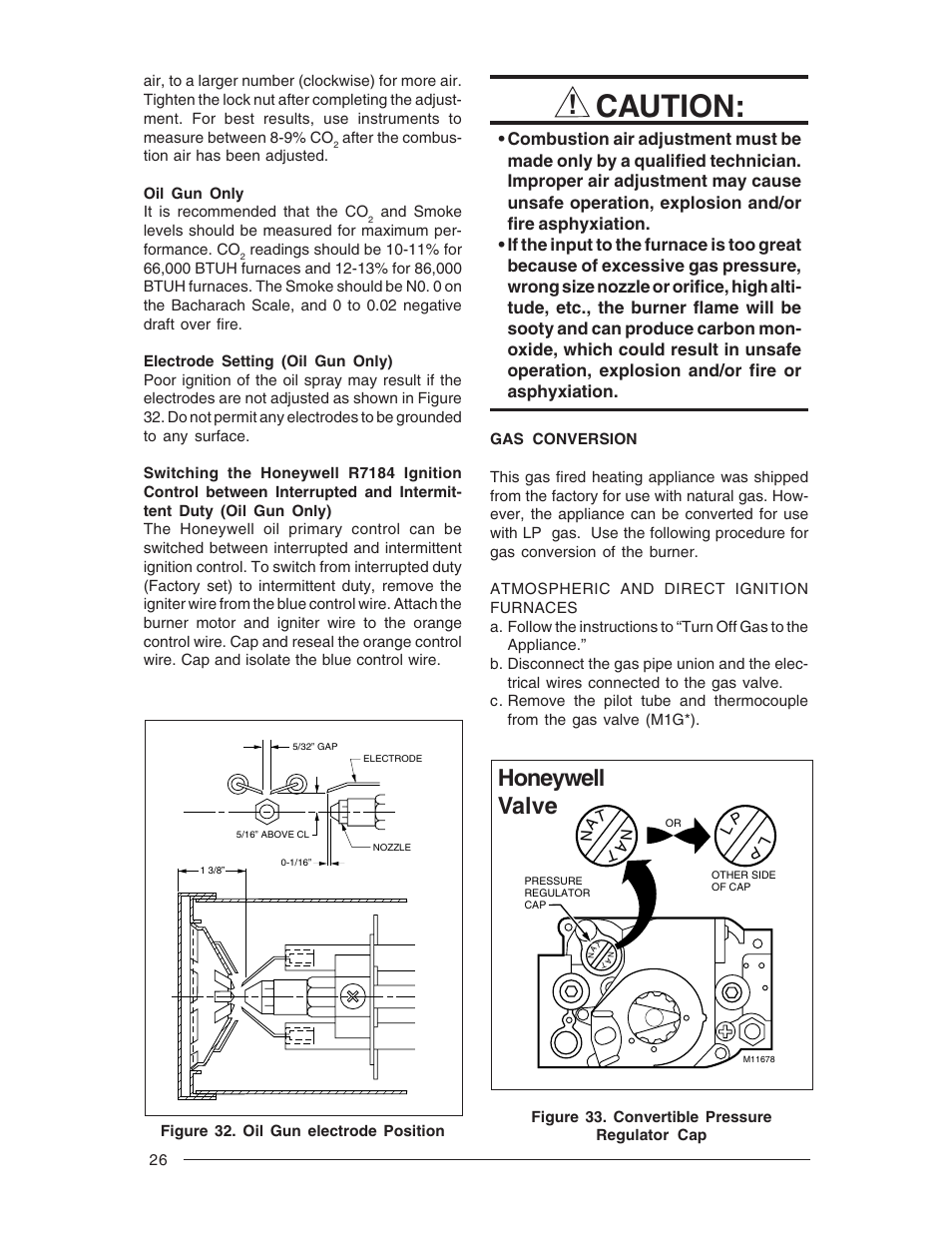 Caution, Honeywell valve | Nordyne M1M User Manual | Page 26 / 40
