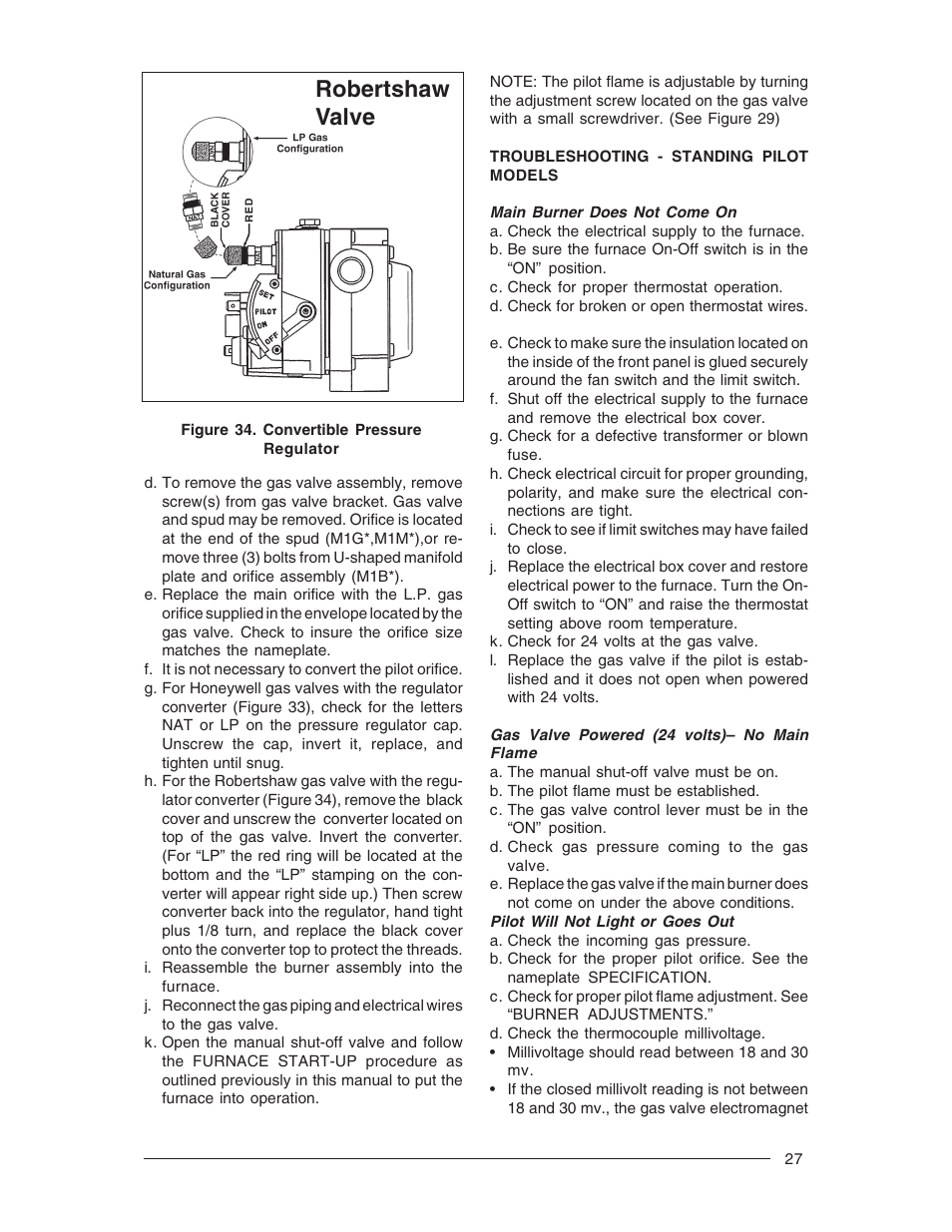 Robertshaw valve | Nordyne M1M User Manual | Page 27 / 40