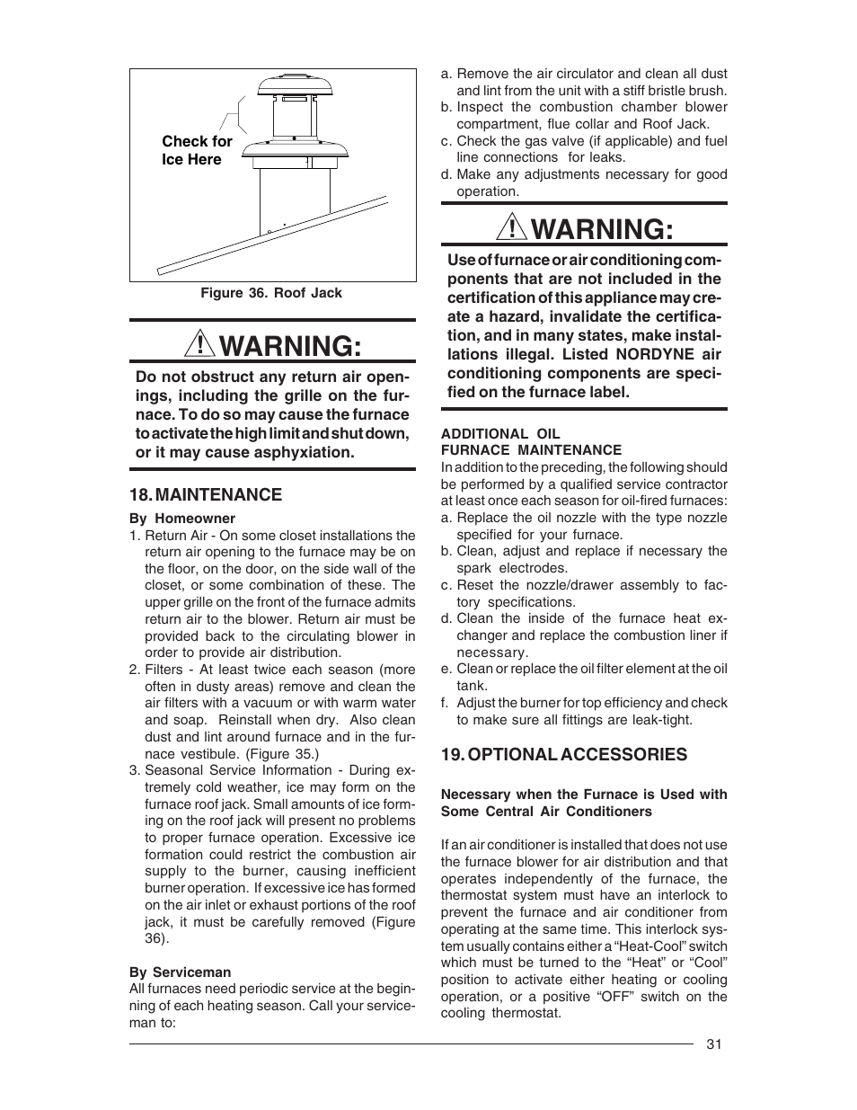 Warning | Nordyne M1M User Manual | Page 31 / 40