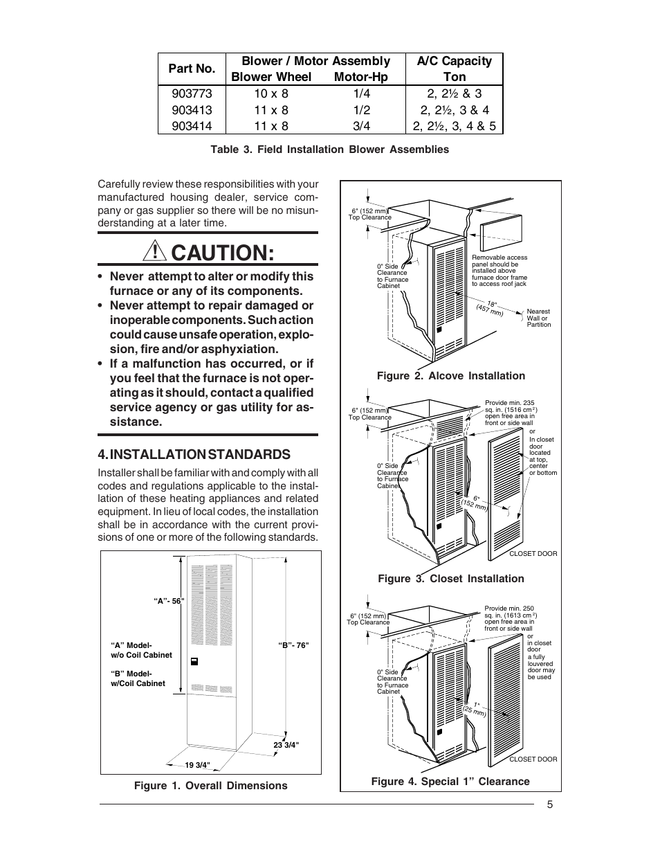 Caution, Installation standards | Nordyne M1M User Manual | Page 5 / 40