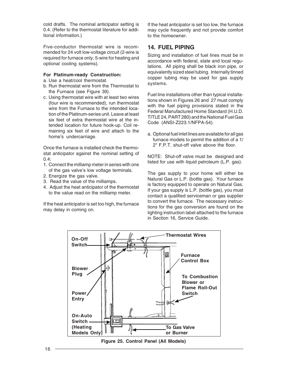 Fuel piping | Nordyne Forced Air Gas and Oil Furnace M1M User Manual | Page 16 / 40