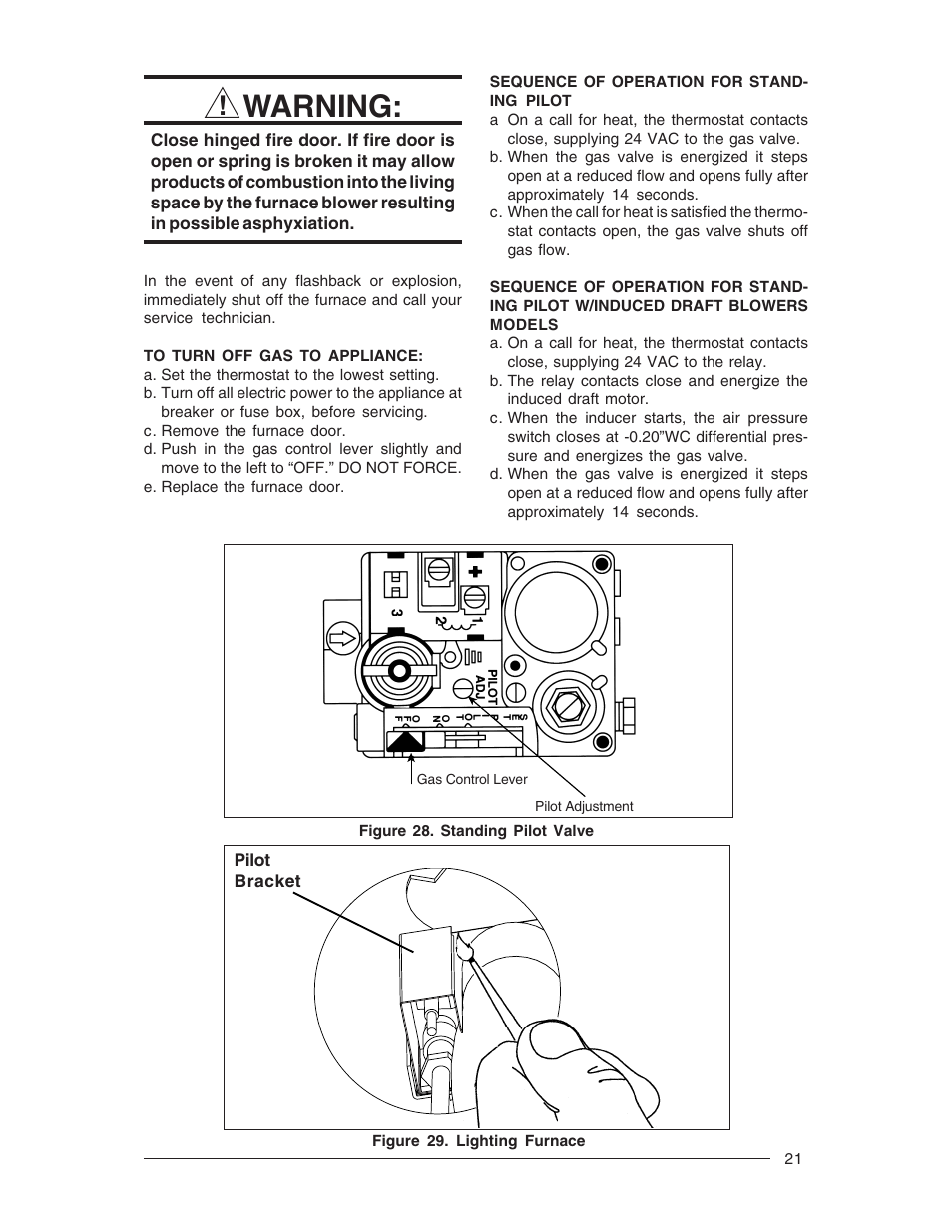 Warning | Nordyne Forced Air Gas and Oil Furnace M1M User Manual | Page 21 / 40